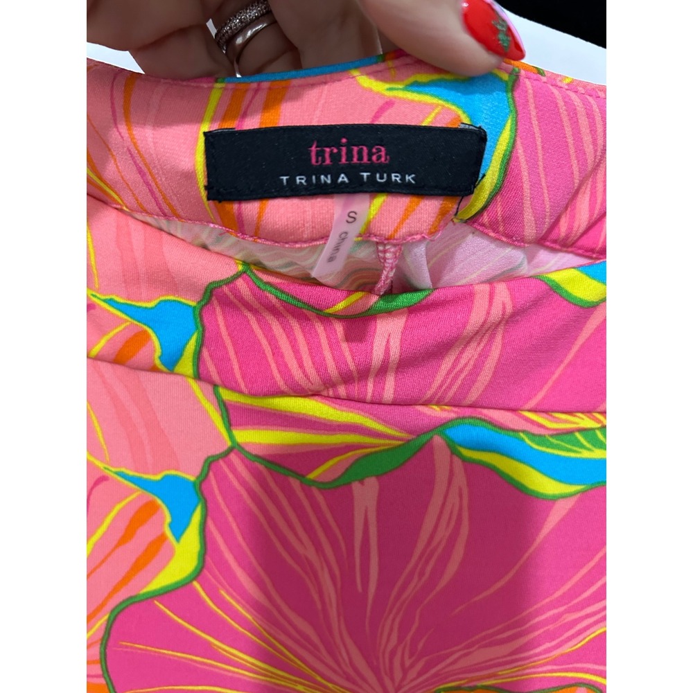 Trina Turk Womens Tie Sleeve Mini Dress Tropical Floral Print Size Smal - Picture 2 of 5